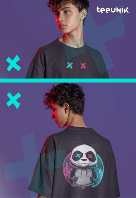 Panda X : City Escape Oversized Men's T-Black Shirts