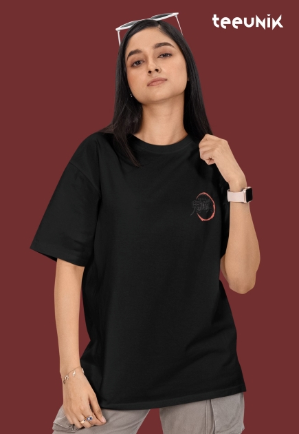 Black oversized Gyomei Himejima t-shirt with red and gray detailed design.