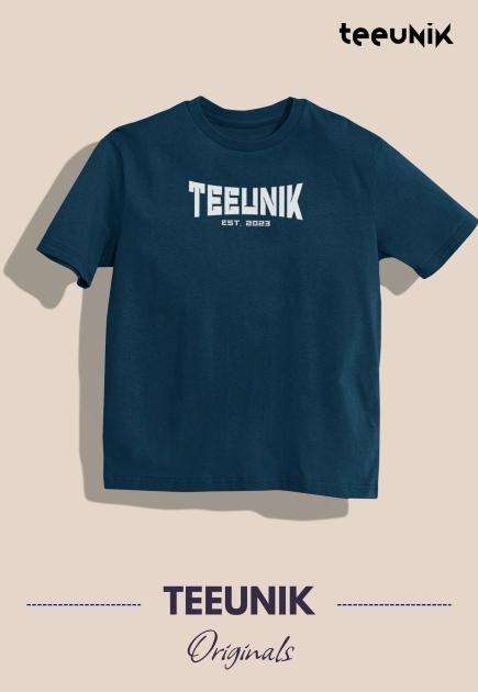 Front view of the Teeunik Originals Classic T-Shirt in dark teal, featuring bold white text across the chest.